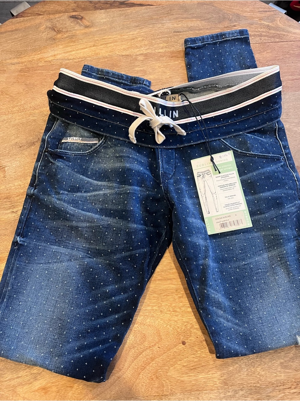 Pullin Polka Dot Jeans with Striped Elastic Waistband - Blue